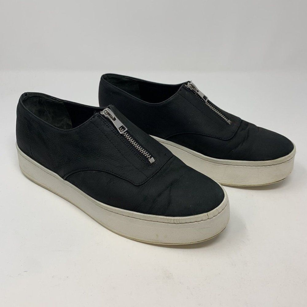 Vince Warner Suede Platform Sneaker Sz 8  Top Zip Black White Women's Shoe